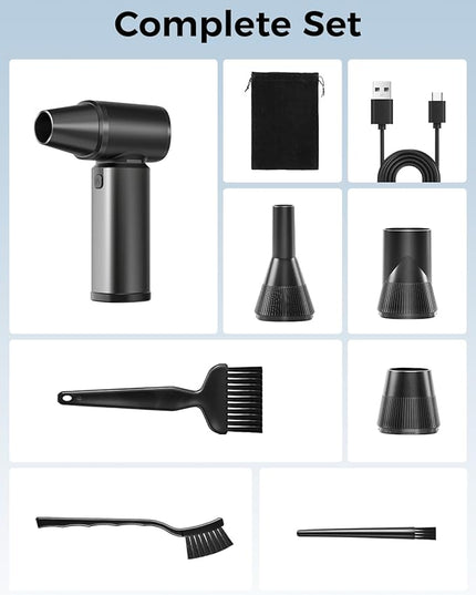 Compressed Air Duster-180000RPM Electric Air Duster Rechargeable Brushless Motor, Stepless Speed/3-Gear Adjustable Mini Blower Cordless with LED Light, Dust Blower for Computer, House, Outdoor, Car