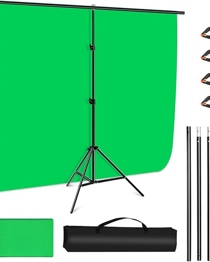 PULUZ Green Screen Backdrop Kit with Stand, 6.5X6.5ft Portable Green Screen Stand kit, GreenScreen Background with Stand Carrying Bag Clamp for Photoshoot, Photography Video, Live Streaming
