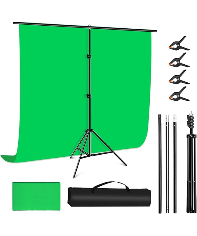 PULUZ Green Screen Backdrop Kit with Stand, 6.5X6.5ft Portable Green Screen Stand kit, GreenScreen Background with Stand Carrying Bag Clamp for Photoshoot, Photography Video, Live Streaming