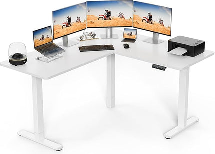 ErGear L Shaped Standing Desk, 63"x55" Electric Adjustable Height Sit Stand up Desk, Ergonomic Large Computer Table, Left & Right Interchangeable Installation, Suitable for Home Office, White