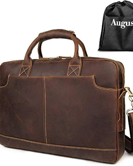 Augus Leather Laptop Briefcase for Men,Waterproof Travel Messenger Duffle Bags 15.6 Inch Laptop Bag