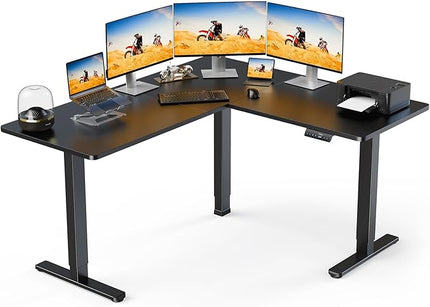 ErGear L-Shaped Electric Standing Desk, 63 inches Double Motor Height Adjustable Sit Stand up Corner Desk, Large Home Office Desk Computer Workstation, Black