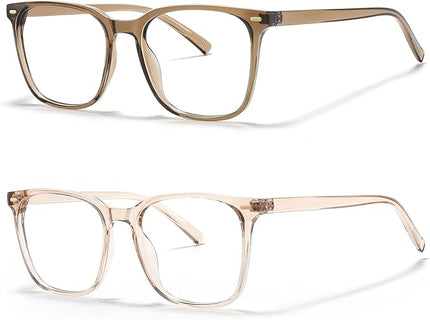 MACJERO 2-Pack Oversized Square Blue Light Blocking Glasses for Women Men, Anti-Fatigue Computer Monitor Gaming Glasses Reduce Eye Strain(transparent Brown+Brown)