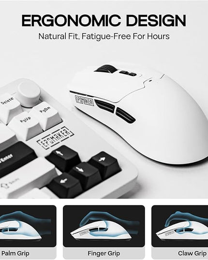 EPOMAKER Click Lite Wireless Gaming Mouse, 800 to 12,000 DPI Adjustable, PAW3311 Sensor, 500mAh, 59g, 2.4G/BT/USB-C Rechargeable Wireless Mouse with 5 Programmable Buttons for PC/Mac/Linux (White)