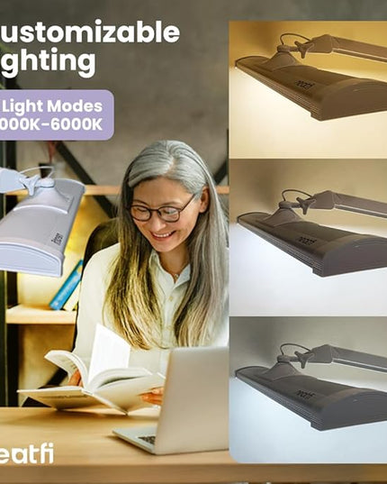 Neatfi Ultra 3,500 Lumen LED Desk Lamp, Color Correlated Temperature, 3 Light Modes, Dimmable, 45W, 26 Inch Wide Metal Shade, 540 SMD LEDs (CCT with Clamp, White)