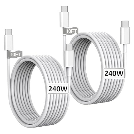 USB C to USB C, 240W USB C Cable, 2-Pack 10ft C to C Cable Fast Charging for MacBook Pro/MacBook Air, iPad Pro/iPad Air, iPhone 16 15 Pro Max Plus, Samsung Galaxy,Compatible 140W/100W/65W/45W/35W/20W