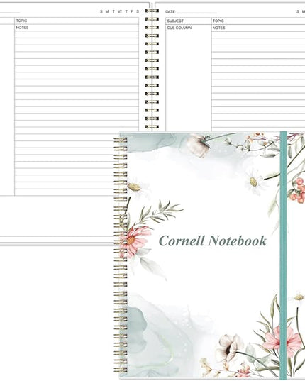 Yaridar A4 Cornell Notes Notebook - 8.5" x 11" College Spiral Cornell Notebooks for Note Taking, Subject College Ruled Steno Pads for Office School/Home, Pink Flower