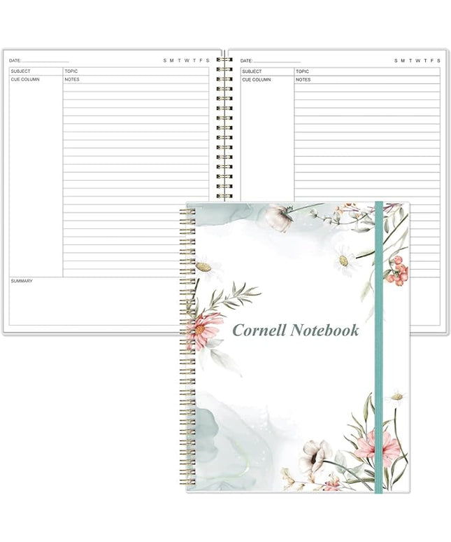 Yaridar A4 Cornell Notes Notebook - 8.5" x 11" College Spiral Cornell Notebooks for Note Taking, Subject College Ruled Steno Pads for Office School/Home, Pink Flower