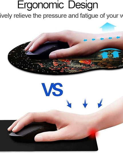 Ergo Comfort Gel Wrist Rest Mouse Pad-Ergonomic Office Mousepad with Wrist Support-Non-Slip, Design Desk Accessories Mat for Home&Game Decor Mushroom Star