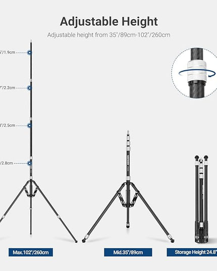NEEWER Carbon Fiber Tripod Stand w Reversible Legs, 35"-102" Portable Lightweight Photography Light Stand for Strobe Softbox Ring Light Action Cam DSLR Streaming Recording, 6.6lb/3kg Max Load, ST260C