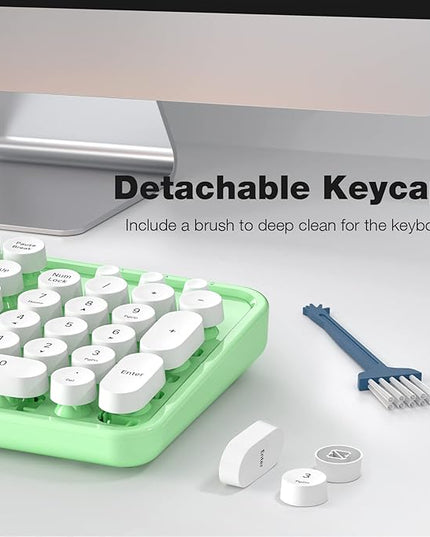 MOFII Wireless Keyboard and Mouse Combo, Computer Full Size 2.4G Plug and Play Wireless Typewriter Retro Round Keyboard and Mouse Set for Windows, Computer, Desktop, PC, Notebook - (Light Green)