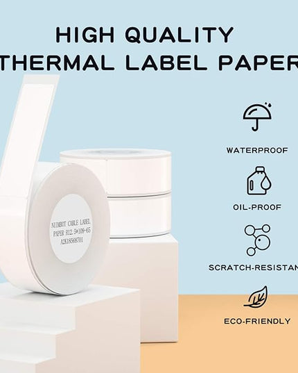 NIIMBOT Thermal Label Maker Paper 0.5" 4.3" Stickers Waterproof Tear-Resistant Replacement for D11/D110 Label Printer Office&Home Cable 65 Labels/Roll (White)