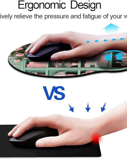Ergo Comfort Gel Wrist Rest Mouse Pad-Ergonomic Office Mousepad with Wrist Support-Non-Slip, Design Desk Accessories Mat for Home&Game Decor Book Floral