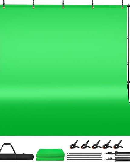 Green Screen Backdrop Kit, 6.5 x 10 Ft Portable Greenscreen Background with Stand, 5 Clamps & Carrying Bag for Photography, Streaming, Zoom, Gaming, YouTube