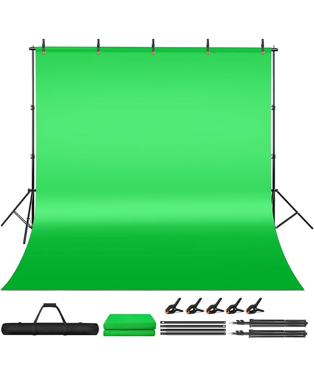 Green Screen Backdrop Kit, 6.5 x 10 Ft Portable Greenscreen Background with Stand, 5 Clamps & Carrying Bag for Photography, Streaming, Zoom, Gaming, YouTube