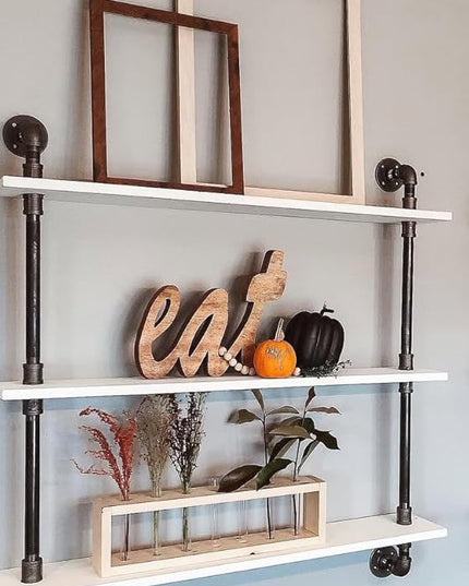 Industrial Pipe Shelving Rustic White Pipe Wall Shelves Bathroom Shelves with Wood Planks Industrial Floating Shelves 30 Inch Farmhouse Bookshelf Pipe Shelves Wall Mounted