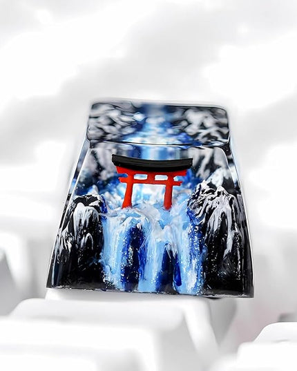 Japanese Shrine Red Torii Gate Artisan Keycap with Winter Waterfall R1 SA Profile Custom Keycaps 1U ESC Handmade Gaming Resin Key Cap Cherry MX Switch Compatible Mechanical Keyboard Japan Lover Gift