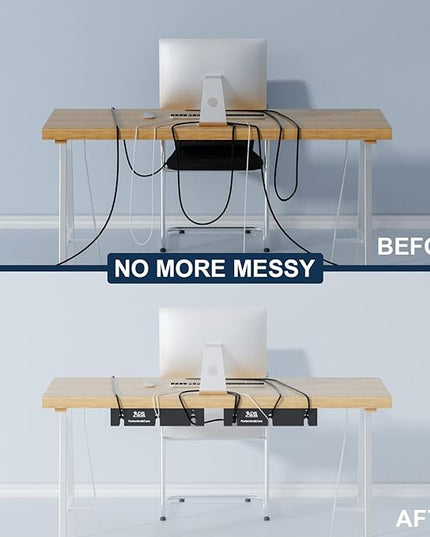APS Under Desk Cable Raceway Tray 2 Pack - 16" Sturdy Metal Cord Organizer, No Drill Clamp Mount for Wire Hiding, Holds 15lbs+ for Office Home Desks - Black