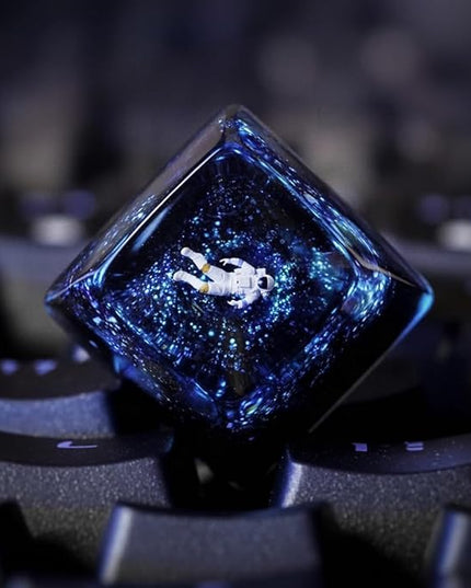 Cool Blue Galaxy Astronaut Artisan Keycap R1 SA Profile Custom Astronauts Keycaps 1U ESC Handmade Resin Gaming Space Explorer Key Cap Cherry MX Switch Compatible Mechanical Keyboard Space Lover Gift