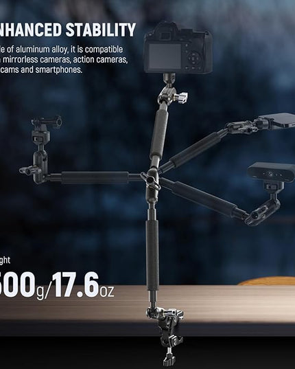 NEEWER Magic Arm Camera Mount, Overhead Desk Phone Mic Stand Holder, 22" Articulating Boom Arm C Clamp 1/4" 3/8" Threads for ARRI for Microphone Webcam Action Camera Video Light, Cleaning Cloth, UA057
