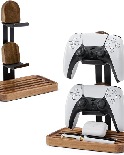 Game Controller Wood Holder, 2 Tier Adjustable Game Controller Stand for PS/Xbox/Switch/Nintendo,Game Controller Organizer,Accessories Managment,Wood,Matte Black