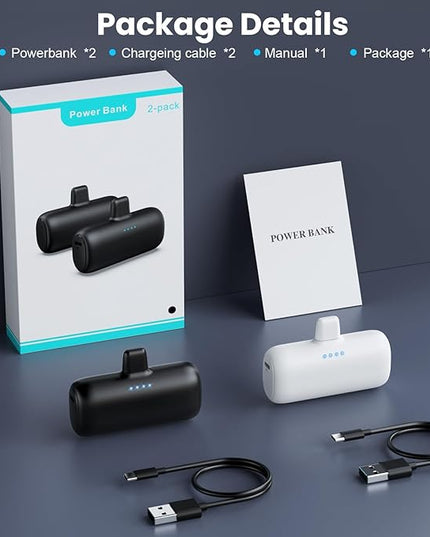 [2-Pack] Mini Portable Charger for iPhone,5200mAh Ultra Compact PD Fast Charging Power Bank,Plug-in Battery Pack Travel Cordless Phone Charger,Compatible with iPhone 14/14Pro/13/12/11/X/8/7/6plus etc