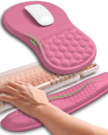 Hokafenle 2in1 Combination, Wave Keyboard Wrist Rest and Ergonomic Curvature Mouse Pad Wrist Support for Relieve Wrist Pain, Filled with Soft Cushion Memory Foam, Tough Guy Pink