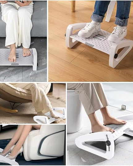 Foot Rest for Under Desk At Work - Six Heights Adjustable Under Desk Footrest - Ergonomic Foot Stools for Under Office Desks - Desks Foot Rest with Massage Rollers - Leg Rest for Chair (White)