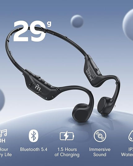 Bone Conduction Headphones,Open Ear Headphones Bluetooth5.4 with Mic,Wireless Headphones 10H Playtime, Waterproof Sport Headphone Suitable for Running,Cycling, Outdoor Sports Black