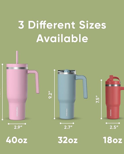 Hydrapeak Voyager 40 Oz Stainless Steel Tumbler with Handle, Insulated Water Bottle With Straw & Lid, Cupholder Friendly Reusable Travel Mug (Citrus)