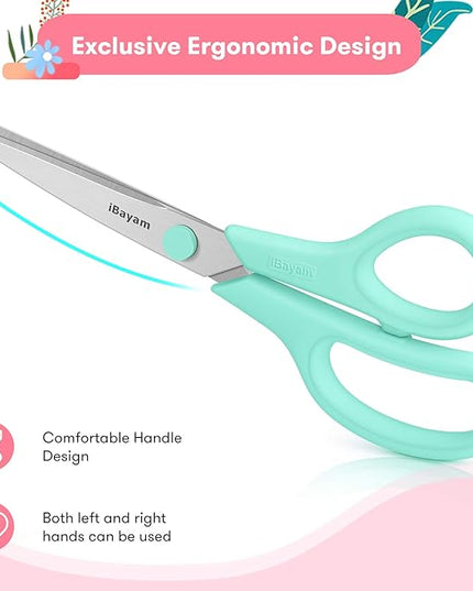 Scissors, iBayam 8" All Purpose Scissors Bulk 3-Pack, Ultra Sharp 2.5mm Thick Blade Shears Comfort-Grip for Office Desk Accessories Sewing Fabric Home Craft School Supplies, Right/Left Handed