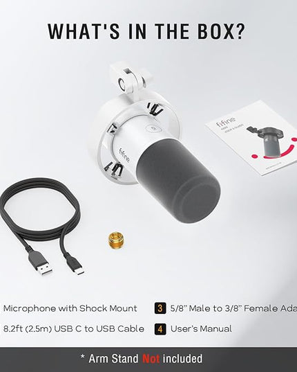 FIFINE Studio XLR Dynamic Microphone, USB PC Podcast Microphone for Streaming Recording, XLR/USB Vocal Mic with Tap-to-Mute, Gain Knob, Headphones Monitoring-Amplitank K688 White