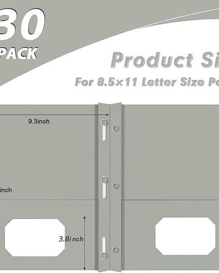 Two Pocket Folders, PANDRI 30 Pack Two Pocket Folders with Prongs, 3 Prong Folders Designed for Office and Classroom, Letter Size Grey