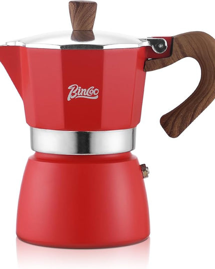 Bincoo Espresso Maker Stovetop,Camping Moka Pot 2 Cup/120ML,Stove Top Espresso Italian Coffee Maker,Easy to Use (Red)