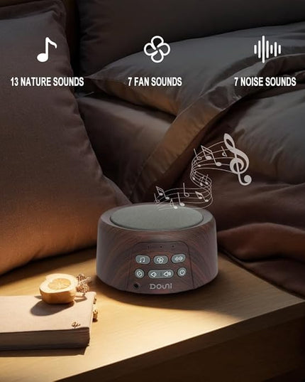 White Noise Machine - Sleep Sound Machine with Soothing Sounds Timer & Memory Function for Sleeping & Relaxation, Sleep Therapy for Kid, Adult, Nursery, Home, Office, Travel. Brown Wood Grain