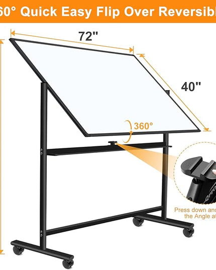 H-Qprobd Dry Erase Board with Stand 72"x40" Magnetic Mobile Whiteboard on Wheels Double-Sided Rolling Whiteboard for Office, Home & School