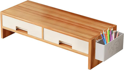 Computer Monitor Riser - Storage Drawer Stand, Stable Desk Organizer, Elevated Ergonomic Display Shelf | Functional Workstation Addition for Family Rooms Indoor Offices and Study Areas