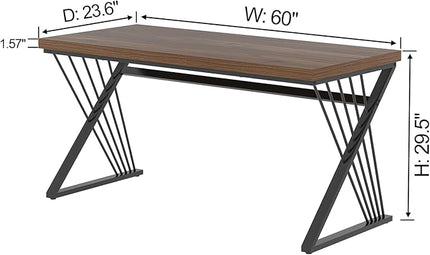 FOLUBAN Office Desk, Modern Wood and Metal Home Desk, Writing Study Work Desks for Bedroom, Industrial PC Gaming Table for Living Room, Walnut, 60 Inch