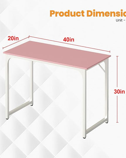 PayLessHere | 39 Inch Computer Desk | Pink | Office Desk with Metal Frame, Adjustable Feet | Water-Resistant, Scratchproof Surface | Sturdy Writing Table for Home Office or Study | Pack of 1