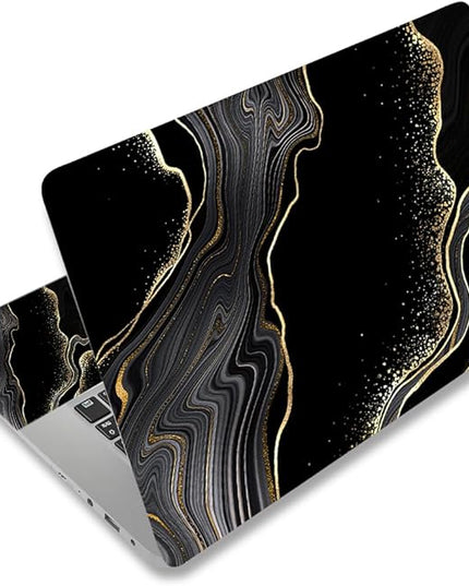 Laptop Skin Sticker Decal,12" 13" 13.3" 14" 15" 15.4" 15.6 inch Laptop Vinyl Skin Sticker Cover Art Protector Notebook PC (2 Wrist Pad Skins Included), Decorative Waterproof, Black Golden Marble