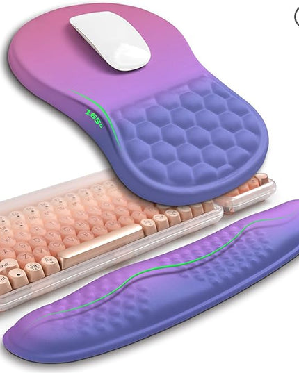 Hokafenle 2in1 Combination, Wave Keyboard Wrist Rest and Ergonomic Curvature Mouse Pad Wrist Support for Relieve Wrist Pain, Filled with Soft Cushion Memory Foam, Gradient Blue Purple