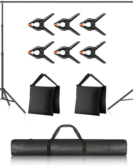 Neewer Photo Studio Backdrop Support System, 10ft/3m Wide 6.6ft/2m High Adjustable Background Stand with 4 Crossbars, 6 Backdrop Clamps, 2 Sandbags, and Carrying Bag for Portrait & Studio Photography