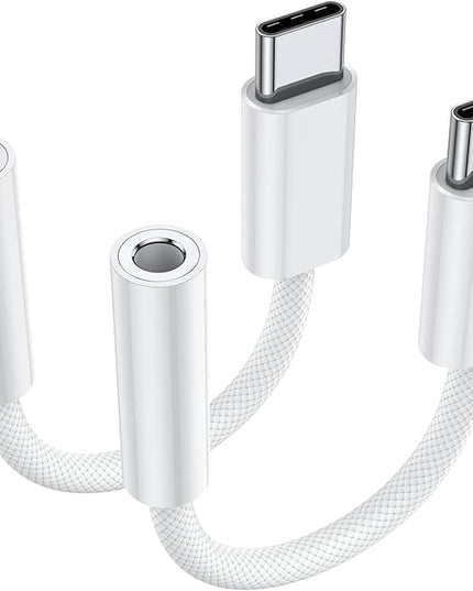 JXMOX USB Type C to 3.5mm Female Headphone Jack Adapter (2-Pack), USB C to Aux Audio Dongle Cable Cord for iPhone 17 Air 16 15 Pro Max, Samsung Galaxy S23 S24 S25 Ultra, iPad Pro, MacBook, Pixel 9 8