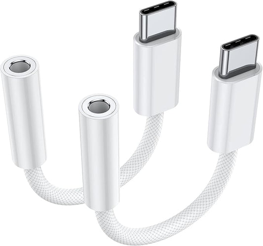 JXMOX USB Type C to 3.5mm Female Headphone Jack Adapter (2-Pack), USB C to Aux Audio Dongle Cable Cord for iPhone 17 Air 16 15 Pro Max, Samsung Galaxy S23 S24 S25 Ultra, iPad Pro, MacBook, Pixel 9 8