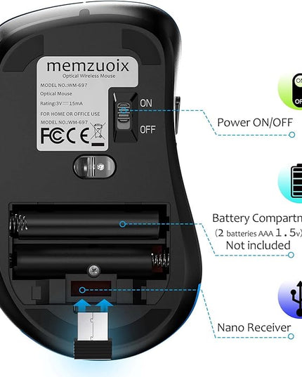memzuoix 2.4G Wireless Mouse, 1400 DPI Computer Mice with USB Receiver, Portable Wireless USB Mouse Battery Powered Cordless Mice for Laptop, PC, Desktop, 5 Buttons, Purple