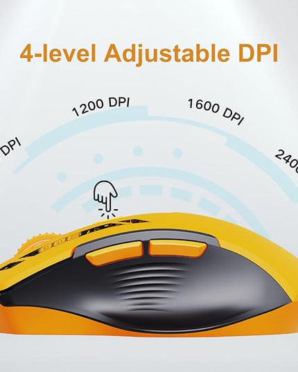 Wireless Mouse,Upgraded 2.4GHz Rechargeable (Battery Level Visible) Ergonomic Computer Mouse,4 Levels DPI, Wireless Mice for Laptop Computer(Yellow)
