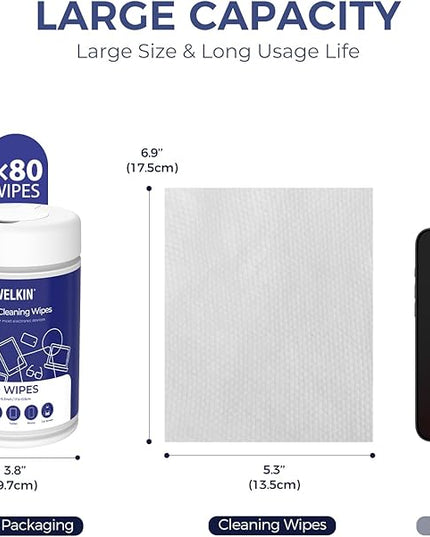 WELKIN 80 * 2 Electronics Cleaning Wipes - Non Toxic Screen Cleaner, Streak Free Touchscreen Cleaning for All Phones, Laptop, Computer, TV and Car，2 X Microfiber Cloth Included
