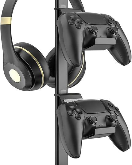 SHUOSUO Controller Holder, Headphone Stand, Gaming Controller Stand for Xbox PS5 PS4 Switch, Headset Holder with Storage Organizer, Universal Desk Game Accessories (Black)
