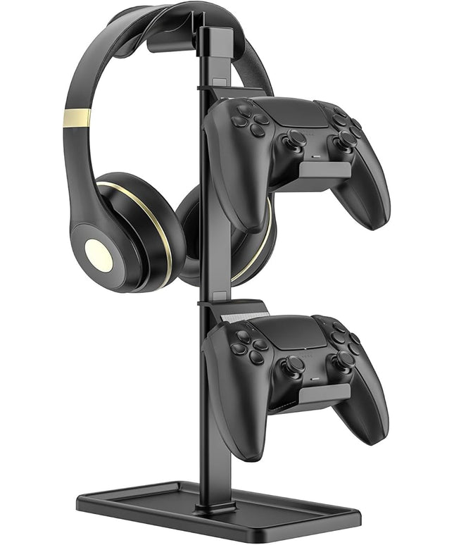 SHUOSUO Controller Holder, Headphone Stand, Gaming Controller Stand for Xbox PS5 PS4 Switch, Headset Holder with Storage Organizer, Universal Desk Game Accessories (Black)