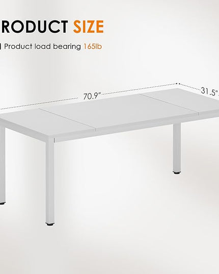 DlandHome Computer Desk, Large Executive Office Desk Computer Table Study Writing Workstation for Home Office,White,70.8 x 31.5 inch